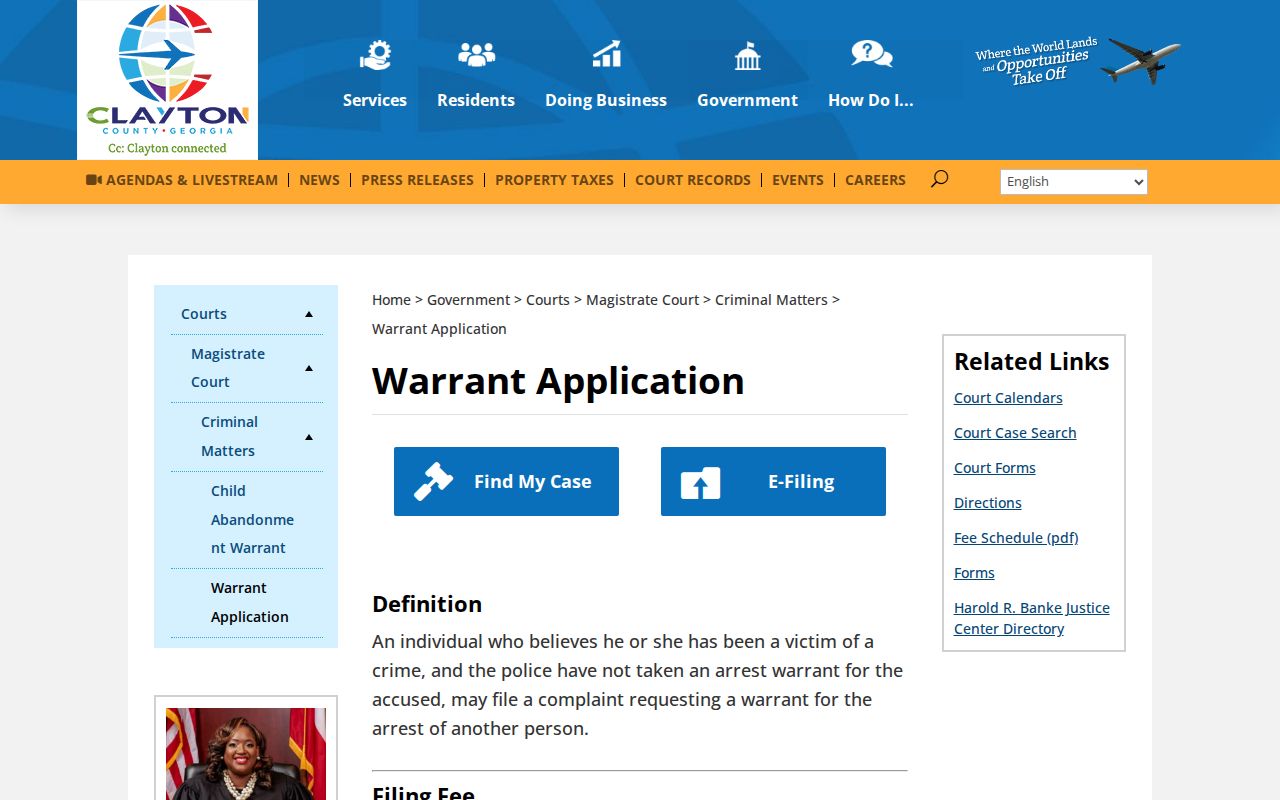 Clayton County arrest warrant application instructions